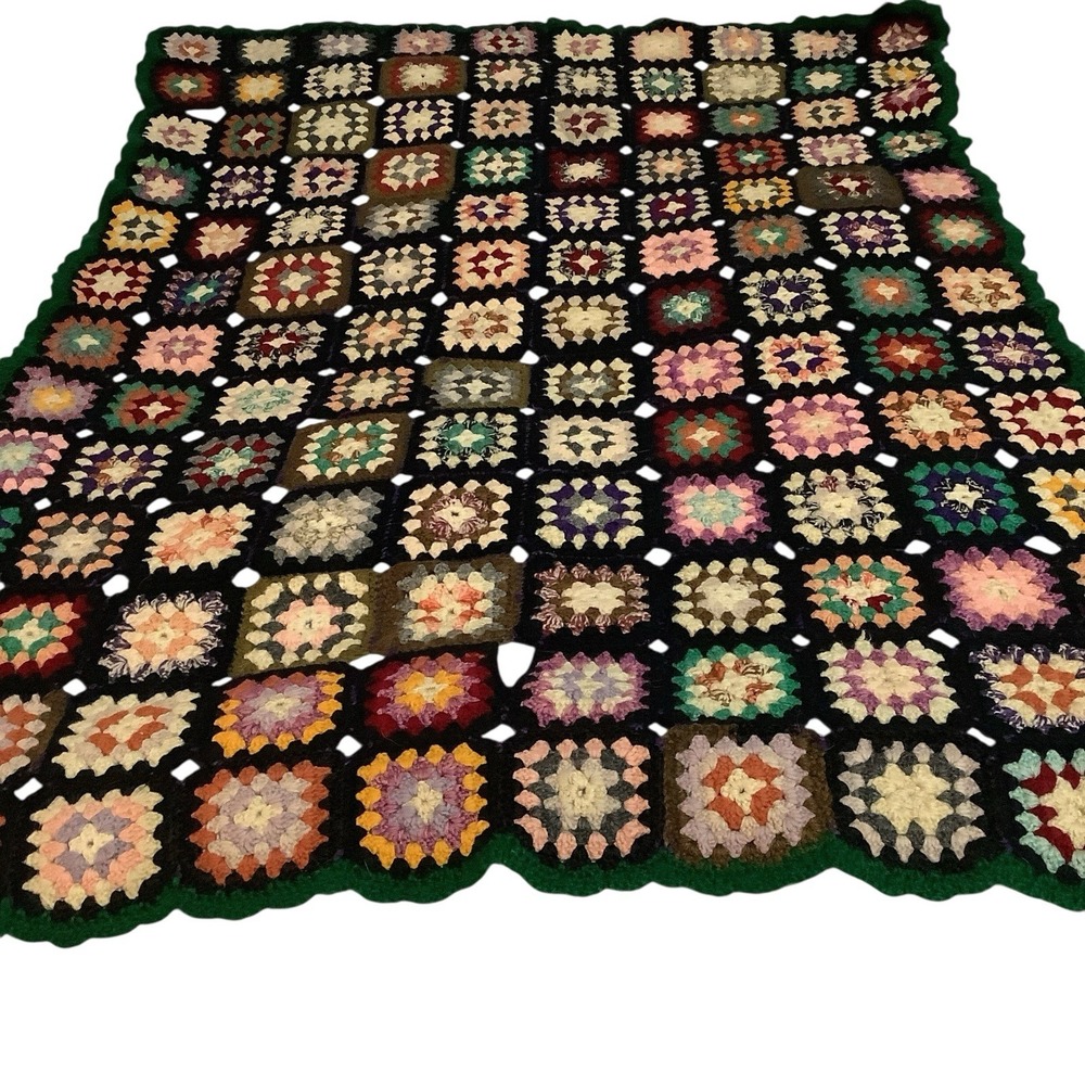 Vintage Handmade Granny Square Crochet Throw Blanket 45x33 Cottagecore Boho
